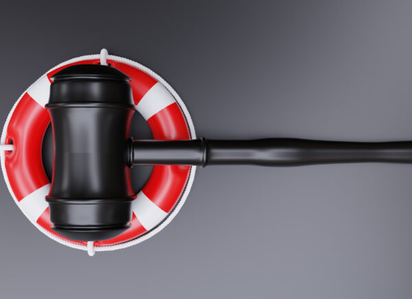 Gavel on lifebuoy