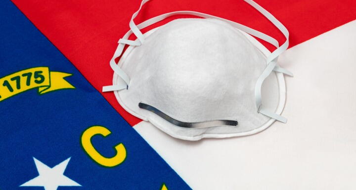 Mask setting on top of North Carolina Flag 